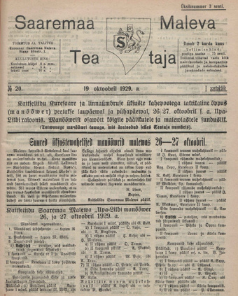 Saaremaa Maleva Teataja ; 20 1929-10-19