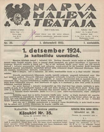 Narva Maleva Teataja ; 20 1932-12-01
