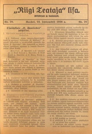 Riigi Teataja Lisa : seaduste alustel avaldatud teadaanded ; 70 1926-09-24