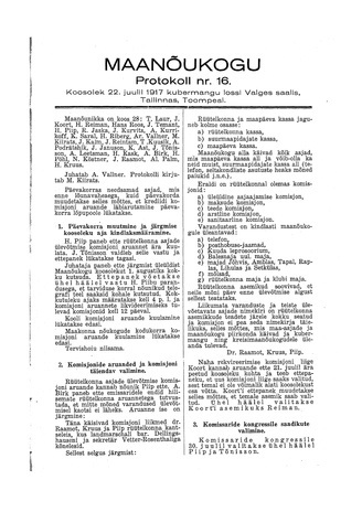 Maanõukogu protokoll nr.16 (22. juuli 1917)