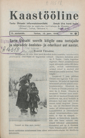 Kaastööline : Tartu Ühisabi Informatsioonileht ; 1 1939-01-12