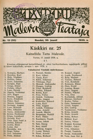 Tartu Maleva Teataja ; 12 (50) 1939-06-30
