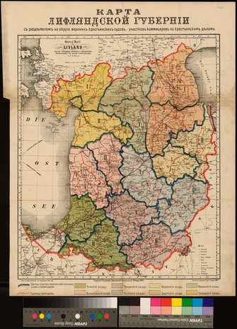Карта Лифляндской губернии : с разделением на округа верхних крестьянских судов, участков комиссаров по крестьянским делам 