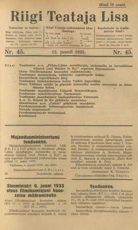 Riigi Teataja Lisa : seaduste alustel avaldatud teadaanded ; 45 1935-06-12