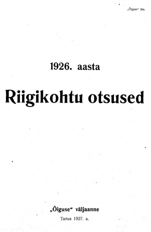 Riigikohtu otsused ; 1926
