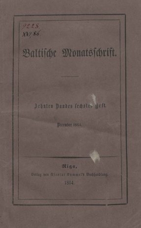 Baltische Monatsschrift ; 6 1864-12