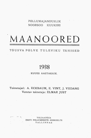 Maanoored ; sisukord 1938