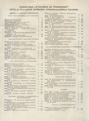 Tehnika ja Tootmine ; sisukord 1971