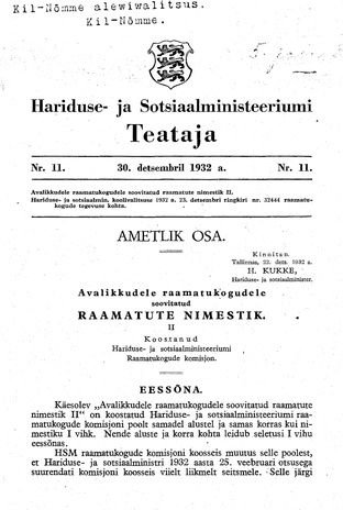 Hariduse- ja Sotsiaalministeeriumi Teataja ; 11 1932-12-30