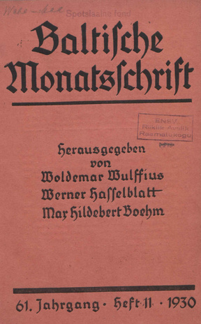 Baltische Monatsschrift ; 11 1930