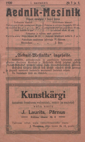 Aednik - Mesinik ; 3-4 1920