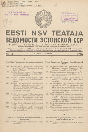Eesti NSV Teataja = Ведомости Эстонской ССР ; 11 1957-07-03