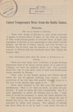 Latest temperance news from Baltic States