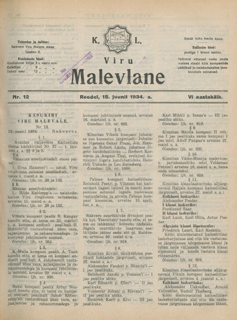 K. L. Viru Malevlane ; 12 1934-06-15