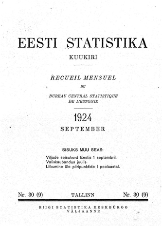 Eesti Statistika : kuukiri ; 30 (9) 1924-09