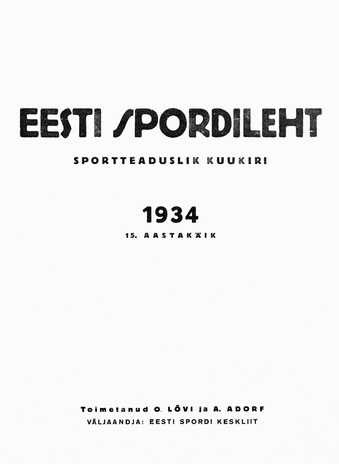 Eesti Spordileht : sisukord 1934