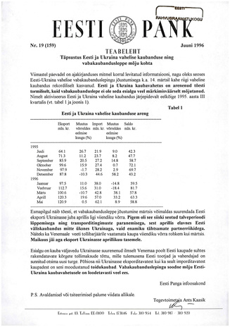 Eesti Pank : teabeleht ; 19 (159) 1996-06