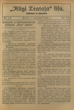 Riigi Teataja Lisa : seaduste alustel avaldatud teadaanded ; 113 1923-09-07