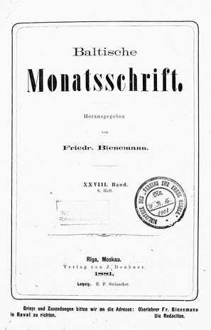 Baltische Monatsschrift ; 8 1881