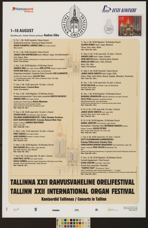 Tallinna XXII rahvusvaheline orelifestival : kontserdid Tallinnas 