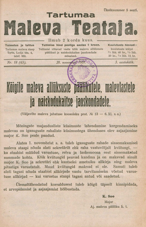 Tartumaa Maleva Teataja ; 18 (65) 1931-11-20