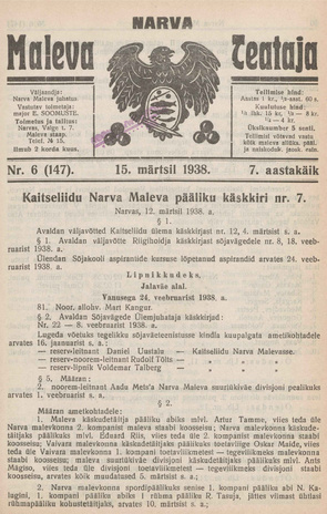 Narva Maleva Teataja ; 6 (147) 1938-03-15