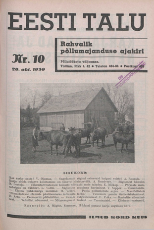 Eesti Talu : rahvalik põllumajanduse ajakiri ; 10 1939-10-20