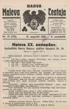 Narva Maleva Teataja ; 16 (133) 1937-08-16