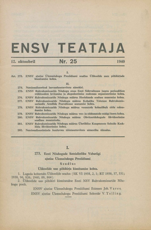 Eesti NSV Teataja ; 25 1940-10-12