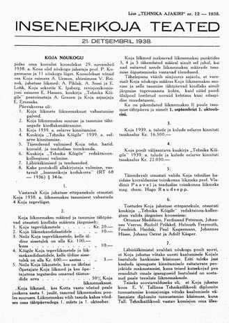 Insenerikoja Teated : ajakiri ; 12 1938-12-21