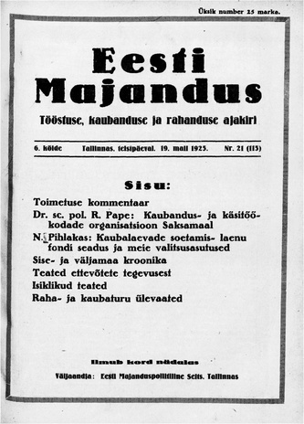 Eesti Majandus ; 21 (115) 1925-05-19