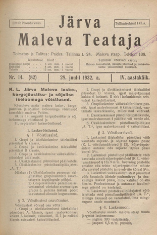 Järva Maleva Teataja ; 14 (82) 1932-07-28