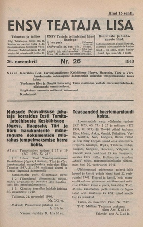ENSV Teataja lisa ; 26 1940-11-26
