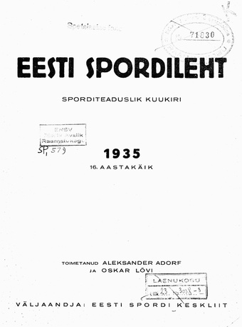 Eesti Spordileht : sisukord 1935