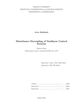 Disturbance decoupling of nonlinear control systems : masters thesis 