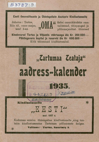 "Tartumaa Teataja" aadress-kalender 1935