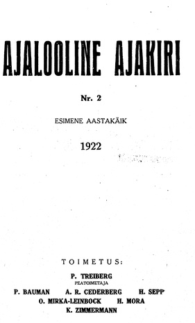 Ajalooline Ajakiri ; 2 1922