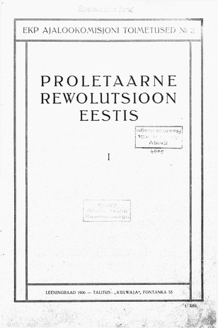 Proletaarne Rewolutsioon Eestis ; 1 1926