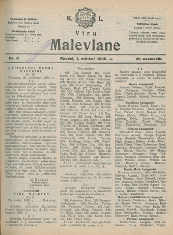 K. L. Viru Malevlane ; 5 1935-03-01