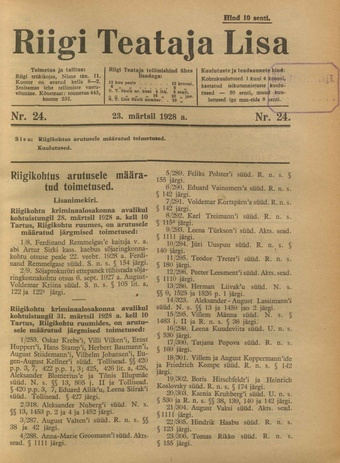 Riigi Teataja Lisa : seaduste alustel avaldatud teadaanded ; 24 1928-03-23