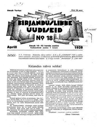 Kirjanduslikke uudiseid ; 18 1928