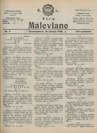 K. L. Viru Malevlane ; 9 1936-03-16