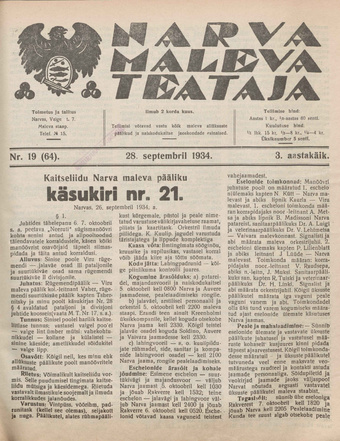 Narva Maleva Teataja ; 19 (64) 1934-09-28