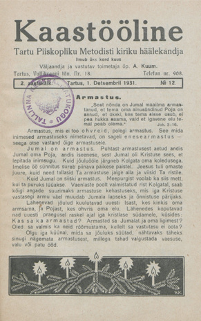 Kaastööline : Tartu Ühisabi Informatsioonileht ; 12 1931-12-01