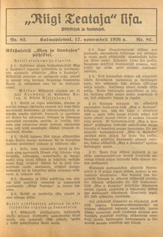 Riigi Teataja Lisa : seaduste alustel avaldatud teadaanded ; 82 1926-11-17