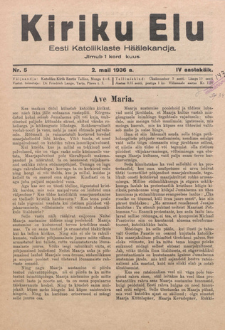Kiriku Elu : Eesti Katoliiklaste Häälekandja ; 5 1936-05-02