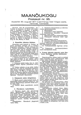 Maanõukogu protokoll nr.35 (30. august 1917)