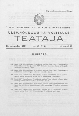 Eesti Nõukogude Sotsialistliku Vabariigi Ülemnõukogu ja Valitsuse Teataja ; 49 (716) 1979-12-21