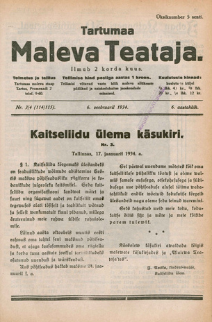 Tartumaa Maleva Teataja ; 3/4 (114/115) 1934-02-06