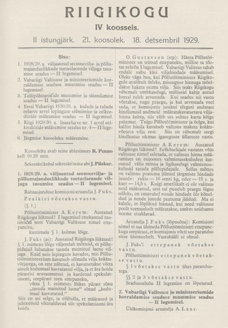 Riigikogu IV koosseis : täielikud protokollid : II istungjärk : protokoll nr. 21